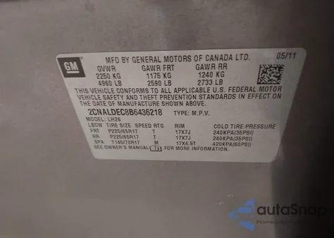 2011 Chevrolet Equinox 1Lt from USA, damaged, VIN 2CNALDEC8B6436218